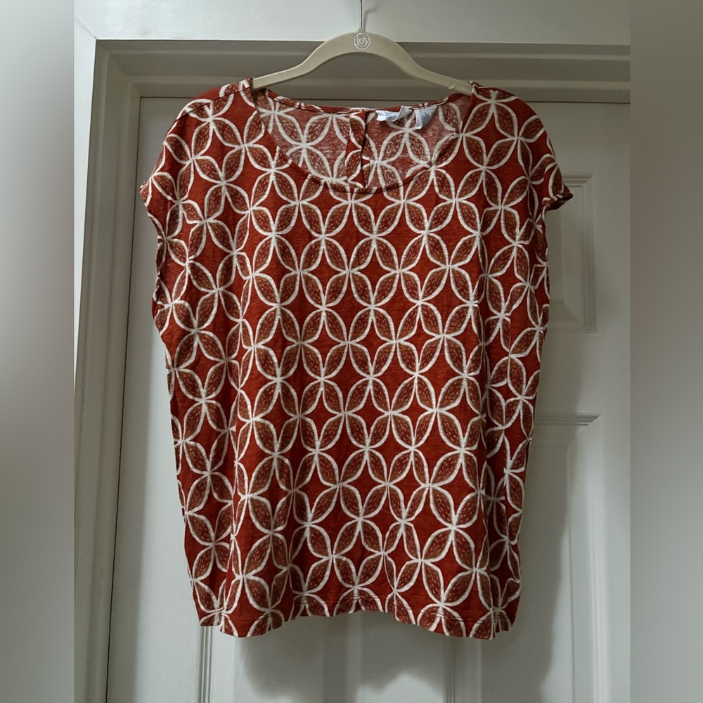 Sigrid Olsen Rust and Cream Patterned Blouse